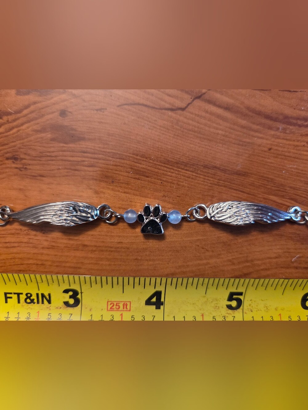 New Silver Paw Print and Wing Charm Bracelet - Silver 8"